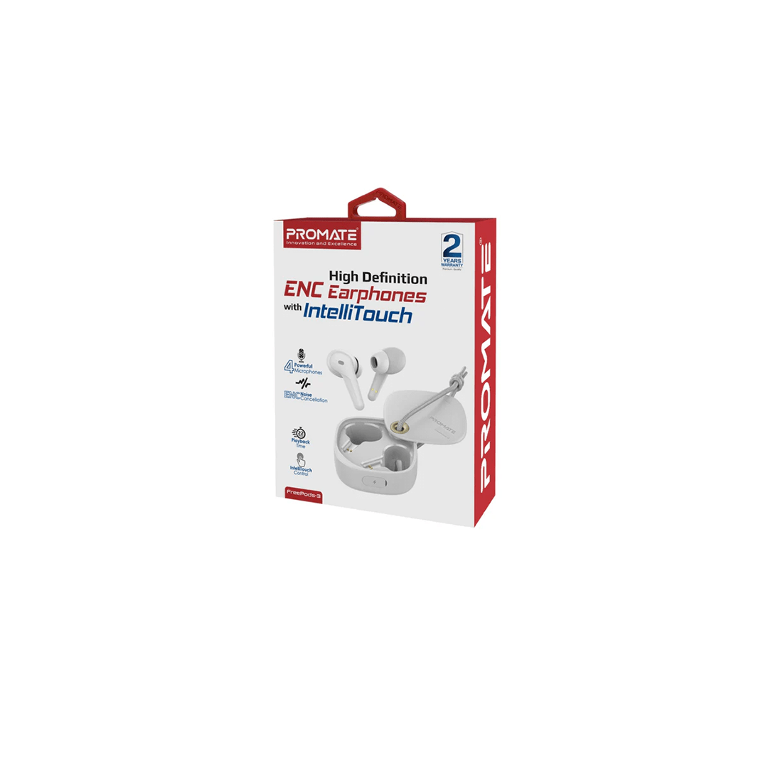 Promate FreePods-3 High Definition ENC Earphones With IntelliTouch in Qatar Promate FreePods-3 High Definition ENC Earphones With IntelliTouch in Qatar